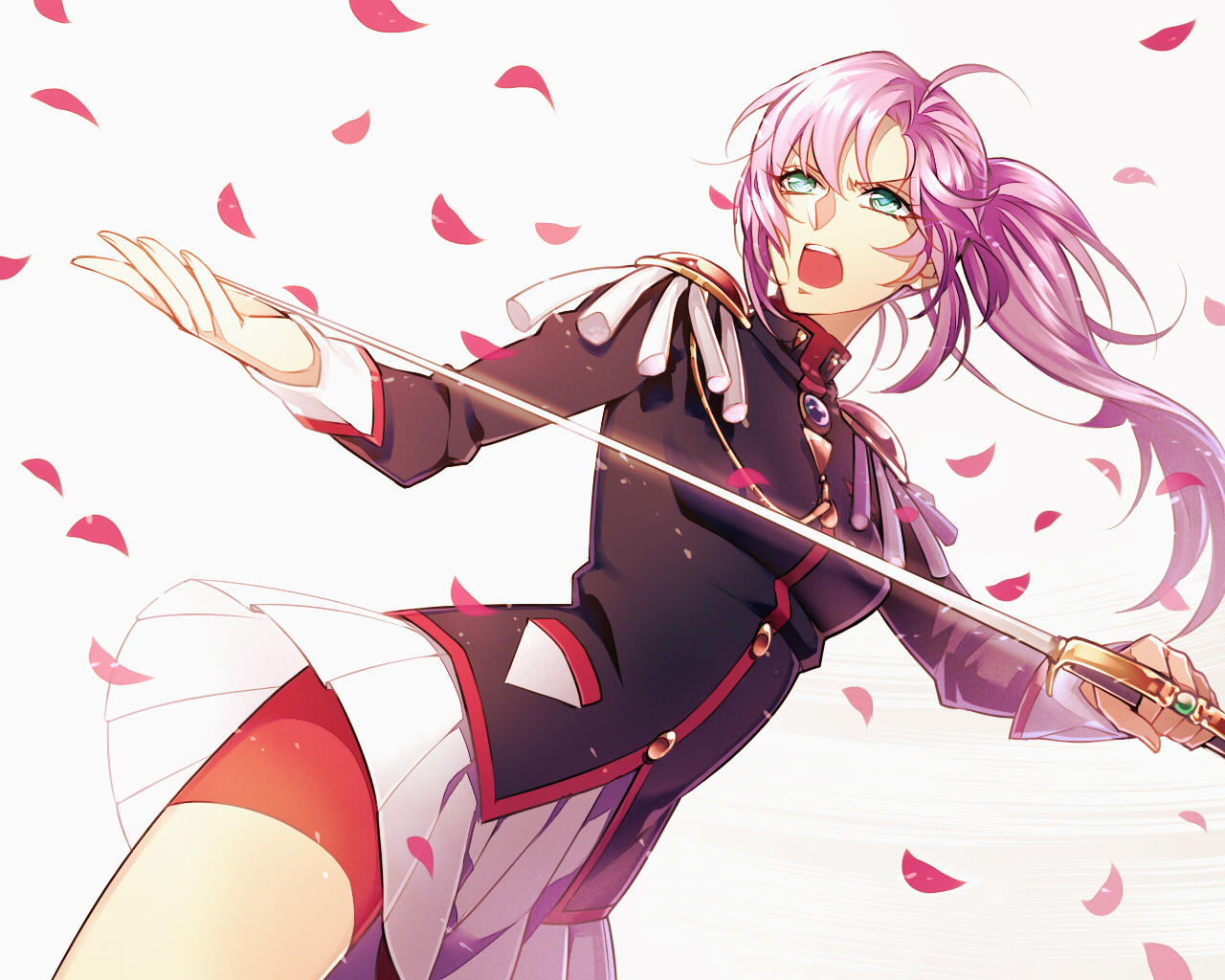 aqua_eyes, long_hair, pink_hair, revolutionary_girl_utena, shoujo_kakumei_utena, skirt, sword, tagme, tagme_(artist), tenjou_utena, weapon