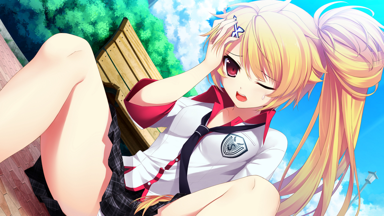 blonde_hair, chuning_lover, game_cg, koso, long_hair, natsu_konatsu, red_eyes, school_uniform, spread_legs, tie