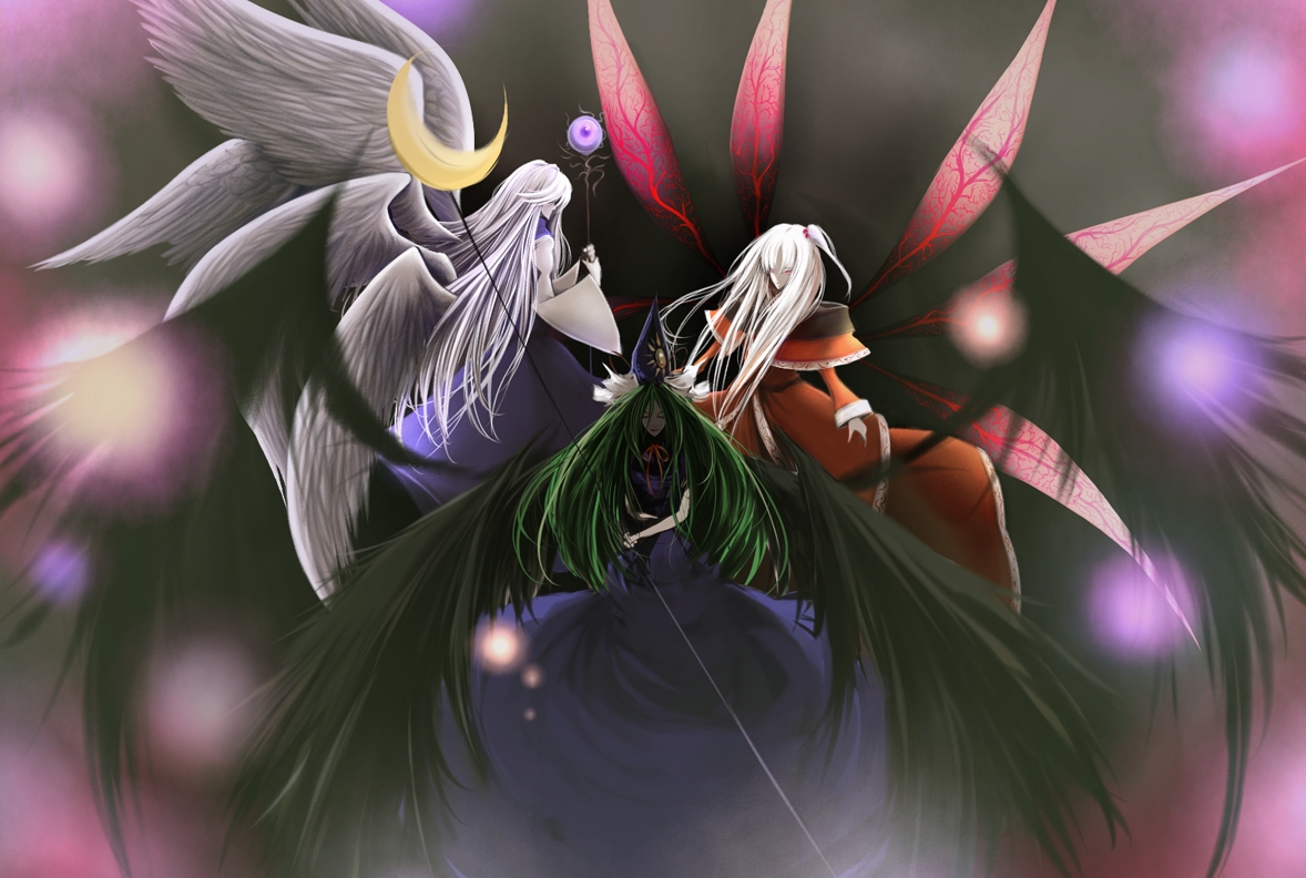 angel, dress, green_hair, long_hair, mafei, mima, sariel, shinki