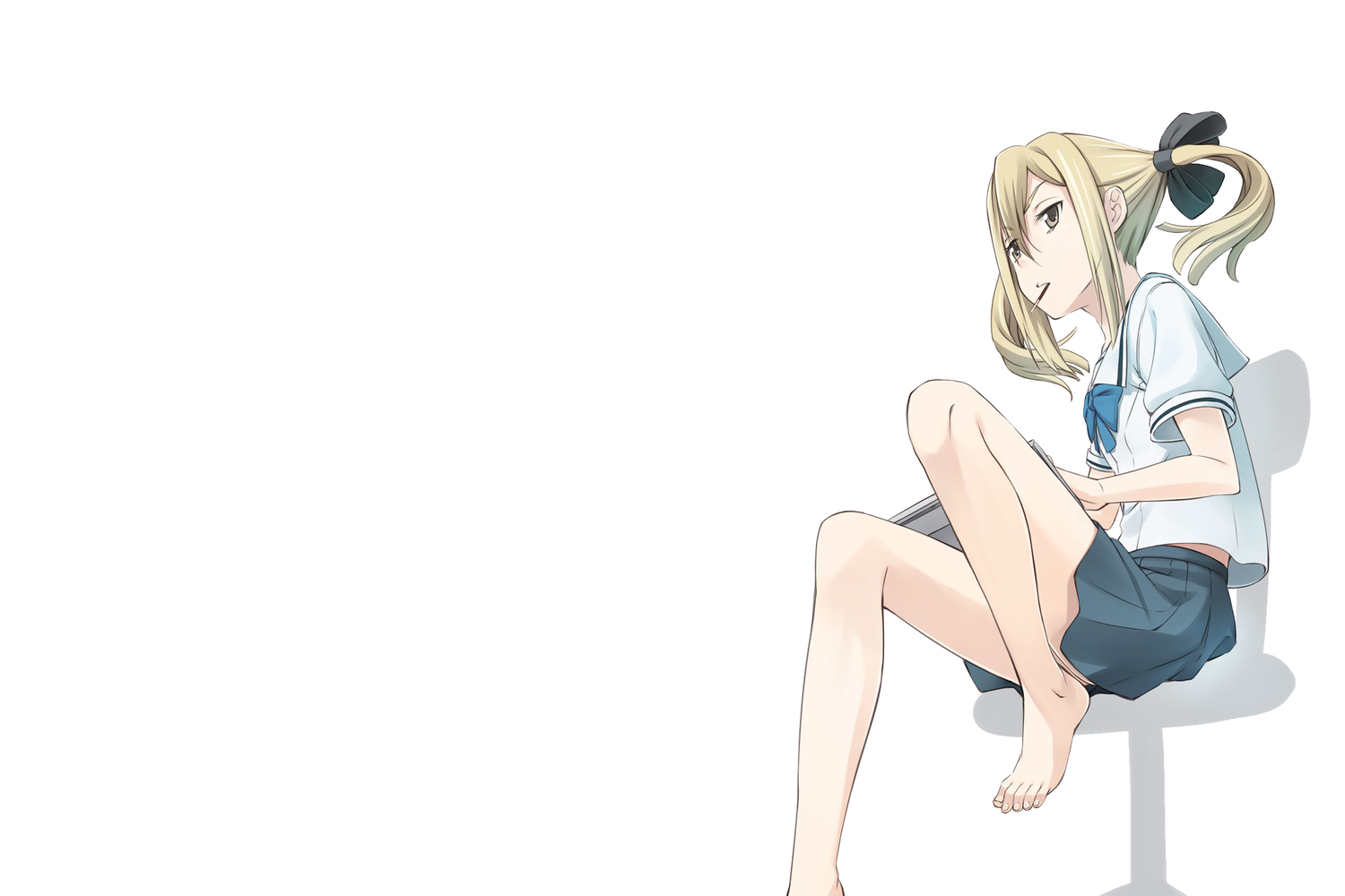barefoot, blonde_hair, brown_eyes, koujiro_frau, robotics;notes, school_uniform, tenkuu_nozora, twintails
