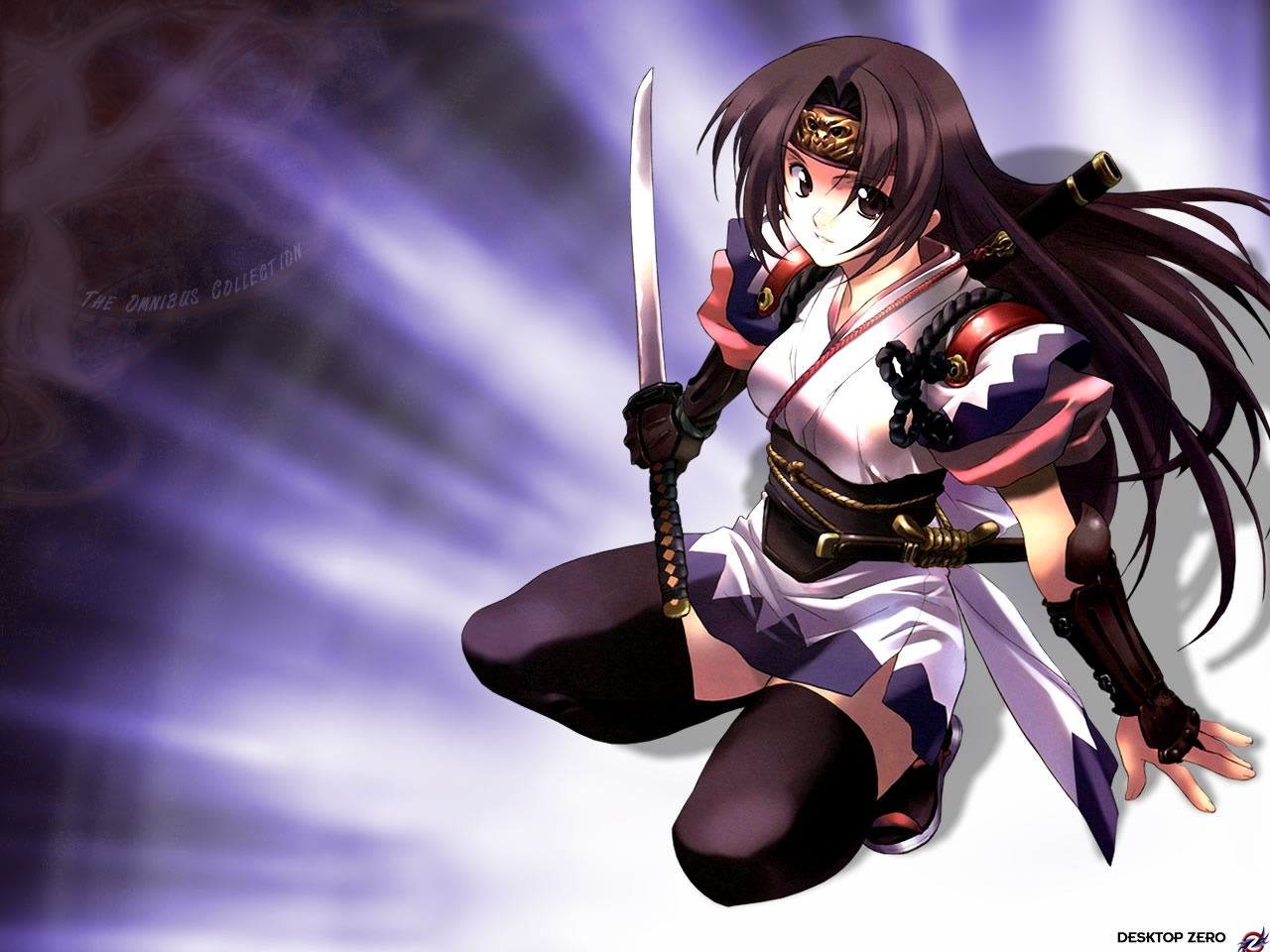 armor, brown_eyes, brown_hair, gloves, headband, japanese_clothes, long_hair, matsumoto_noriyuki