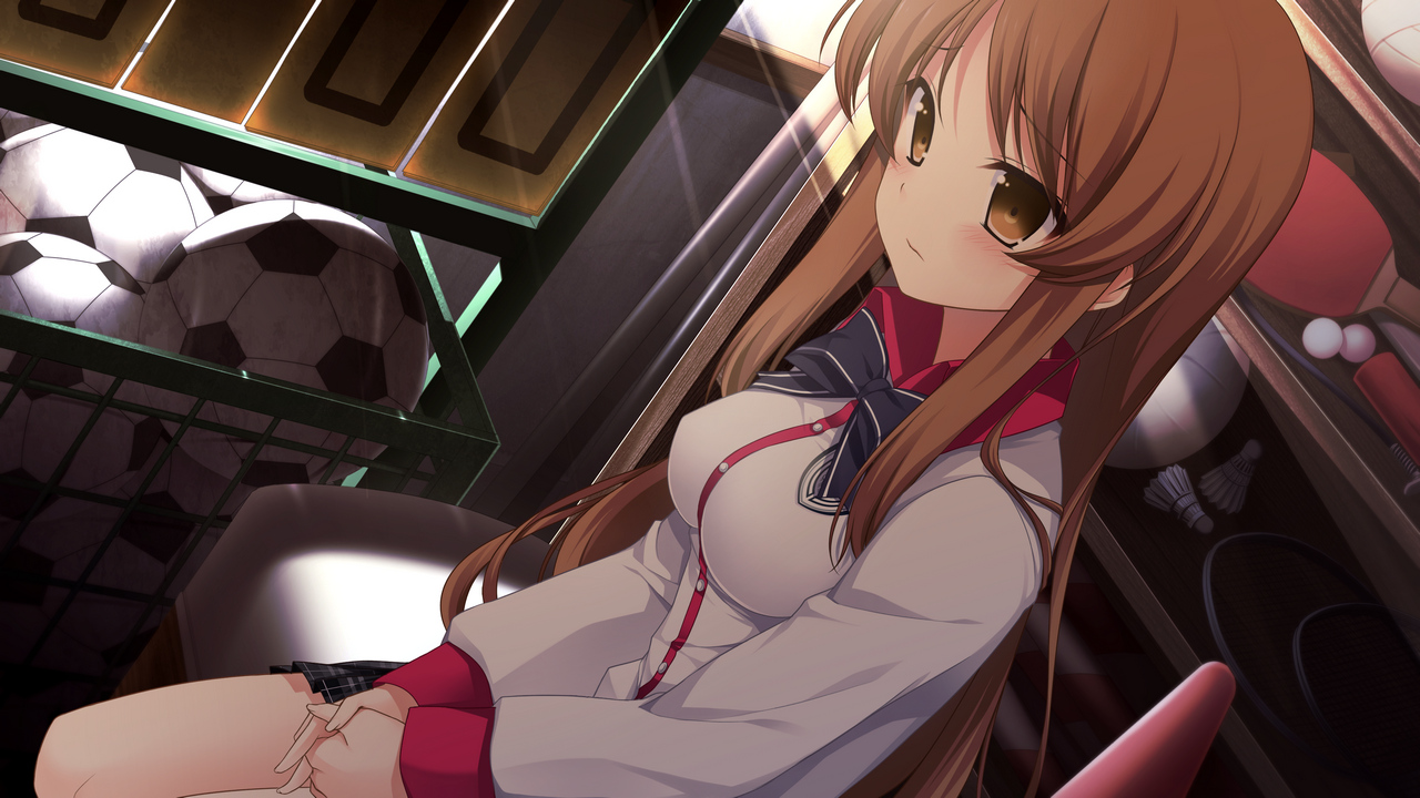 blush, brown_eyes, brown_hair, chuning_lover, game_cg, hyoudou_jun, koso, long_hair, school_uniform
