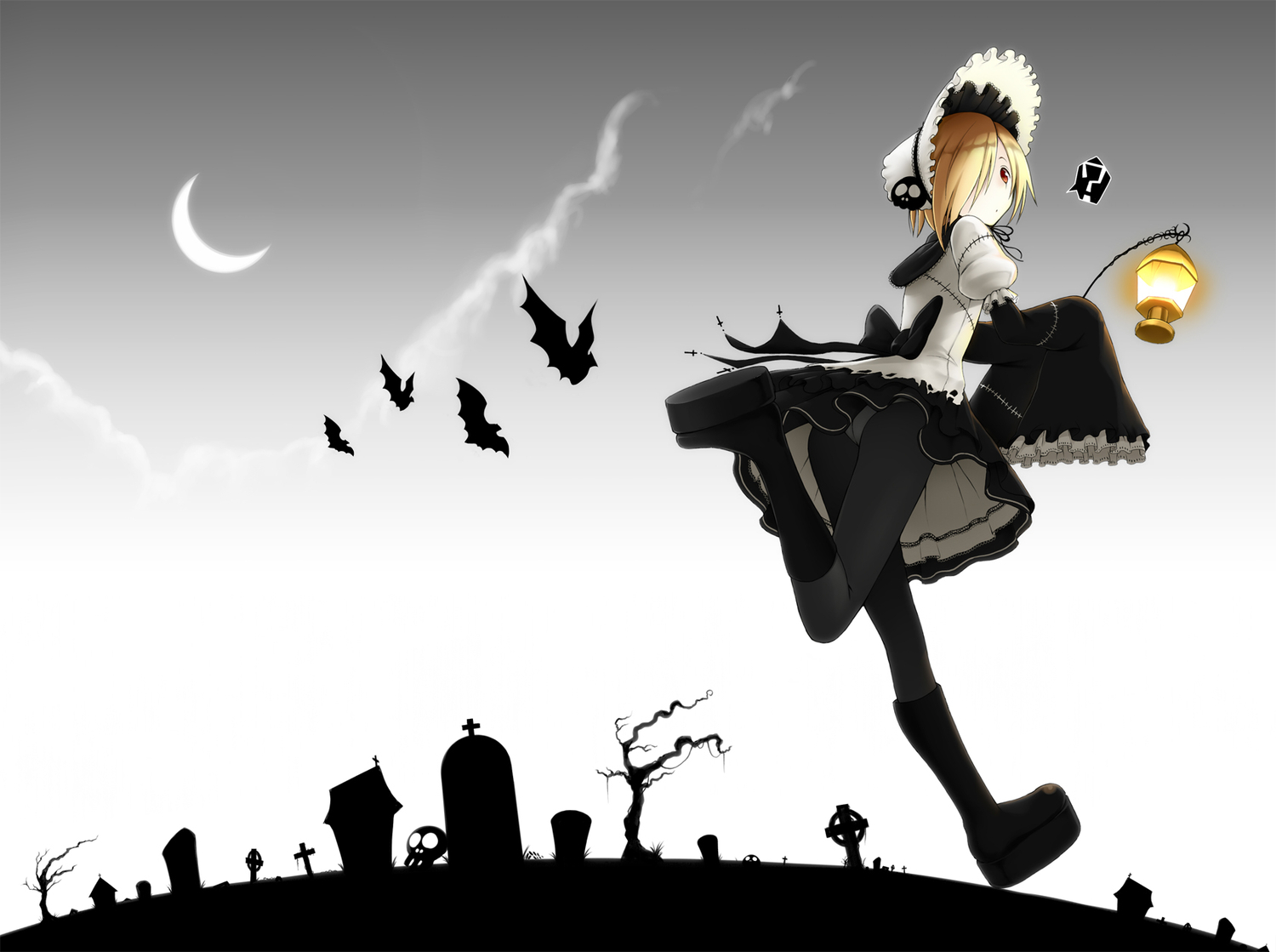 animal, bat, blonde_hair, dress, idolmaster, kamata_yuuya, moon, panties