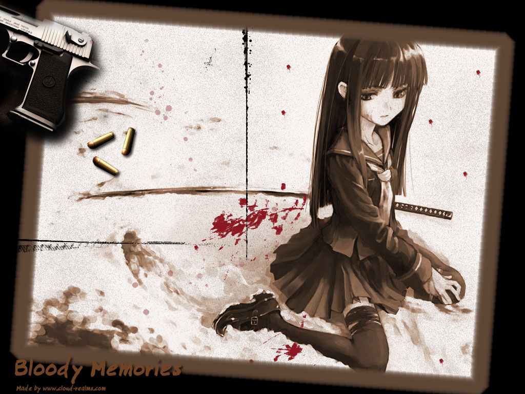black_hair, blood, gun, long_hair, sword, uesugi_kenshin, uniform, weapon
