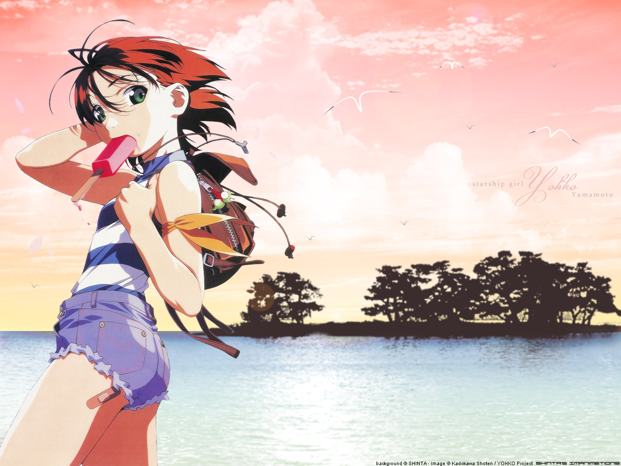 bandaid, food, ice_cream, popsicle, shorts, starship_girl_yamamoto_yohko, yamamoto_yohko