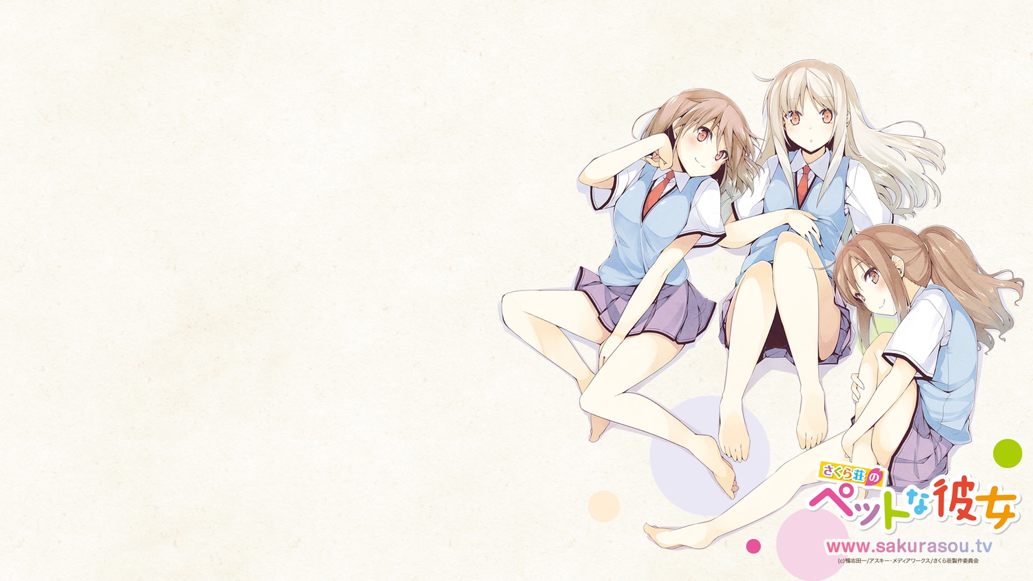 aoyama_nanami, barefoot, blush, jpeg_artifacts, kamiigusa_misaki, sakura-sou_no_pet_na_kanojo, school_uniform, shiina_mashiro