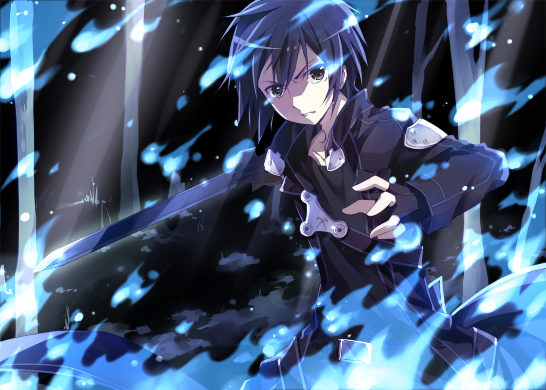 black_hair, kinoshita_neko, kirigaya_kazuto, sword, sword_art_online, tagme, weapon