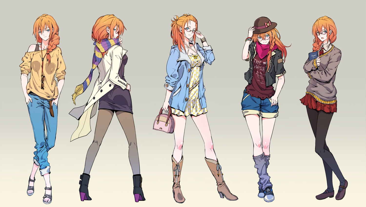 aqua_eyes, glasses, orange_hair, original, pantyhose, ryuuzaki_ichi, school_uniform