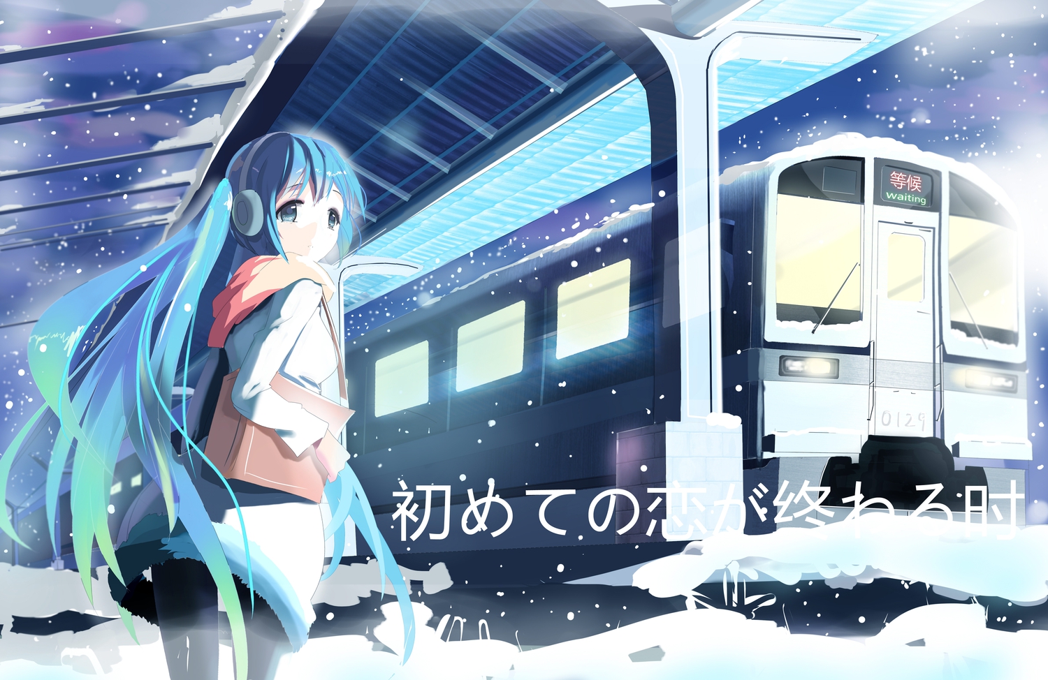 blue_eyes, blue_hair, hatsune_miku, headphones, scarf, siji_(szh5522), snow, tears