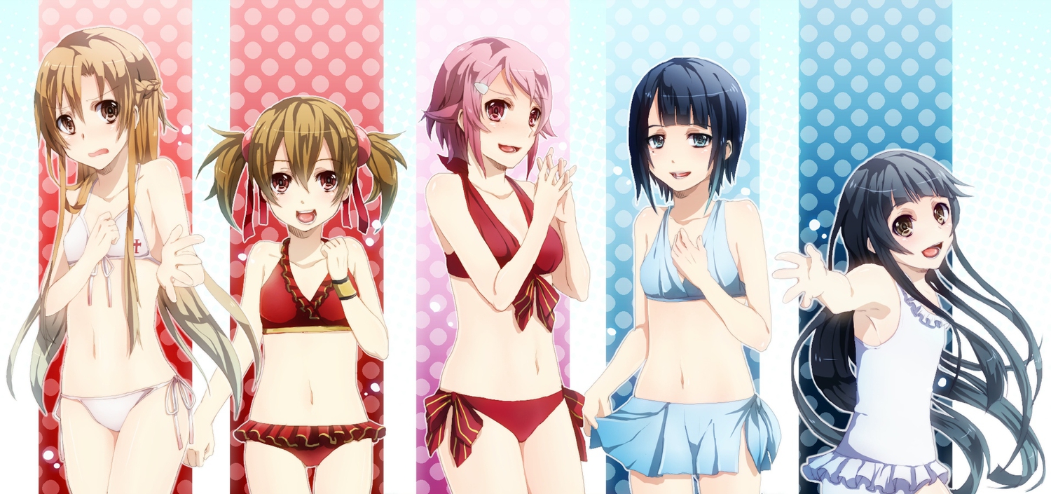 ayano_keiko, bikini, kirinin, navel, sachi_(sword_art_online), shinozaki_rika, swimsuit, sword_art_online