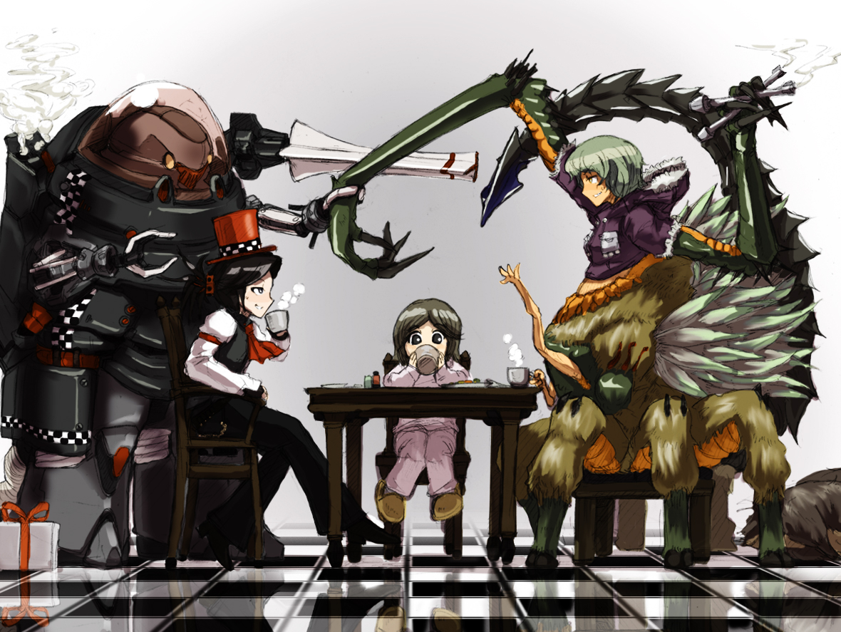 black_hair, brown_hair, green_hair, hat, original, short_hair, sonjow4