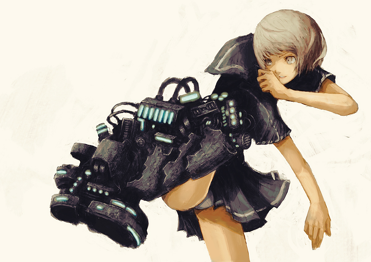 blackball, brown_hair, mechagirl, original, panties, short_hair, skirt, underwear