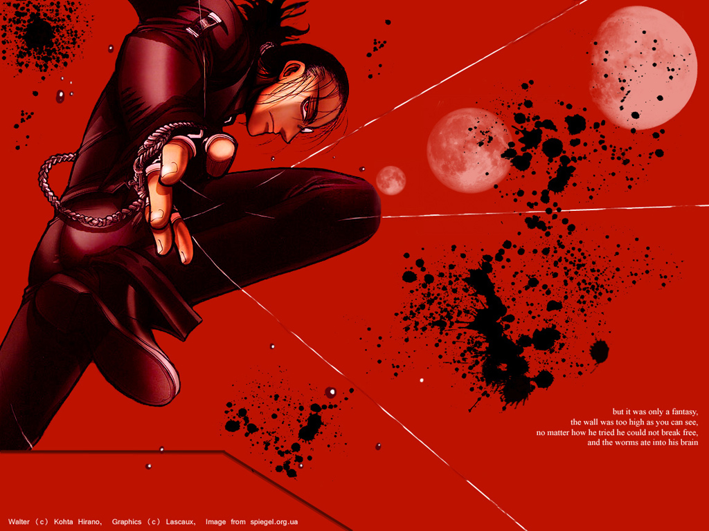 black_hair, blood, hellsing, male, moon, ponytail, red, red_eyes
