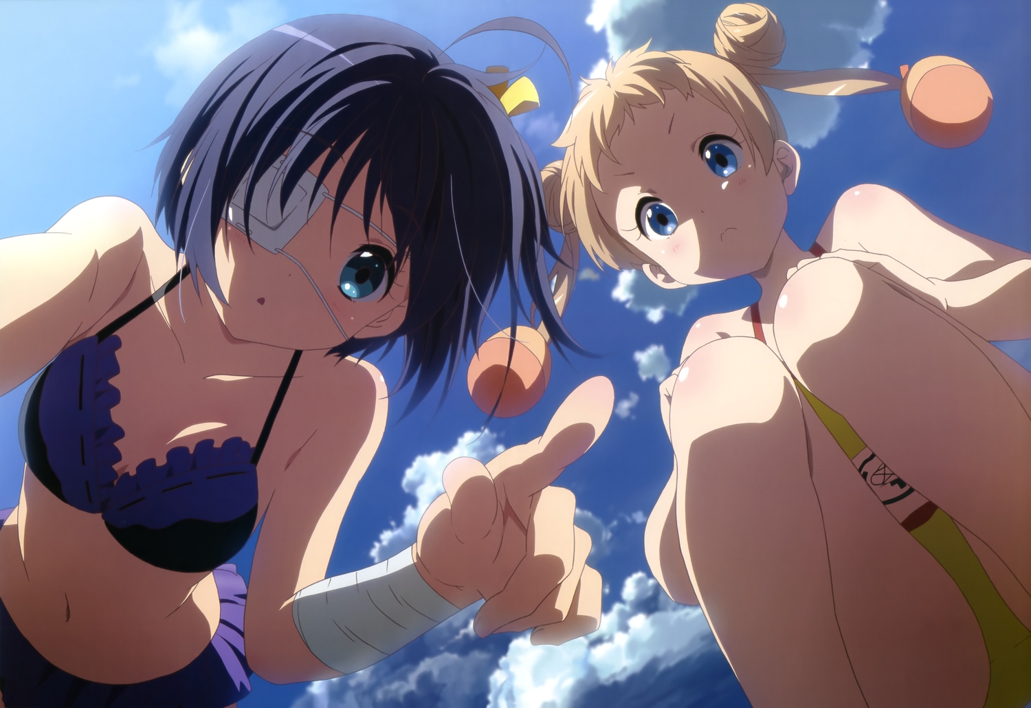 bikini, chuunibyou_demo_koi_ga_shitai!, dekomori_sanae, eyepatch, navel, nyantype, scan, sky