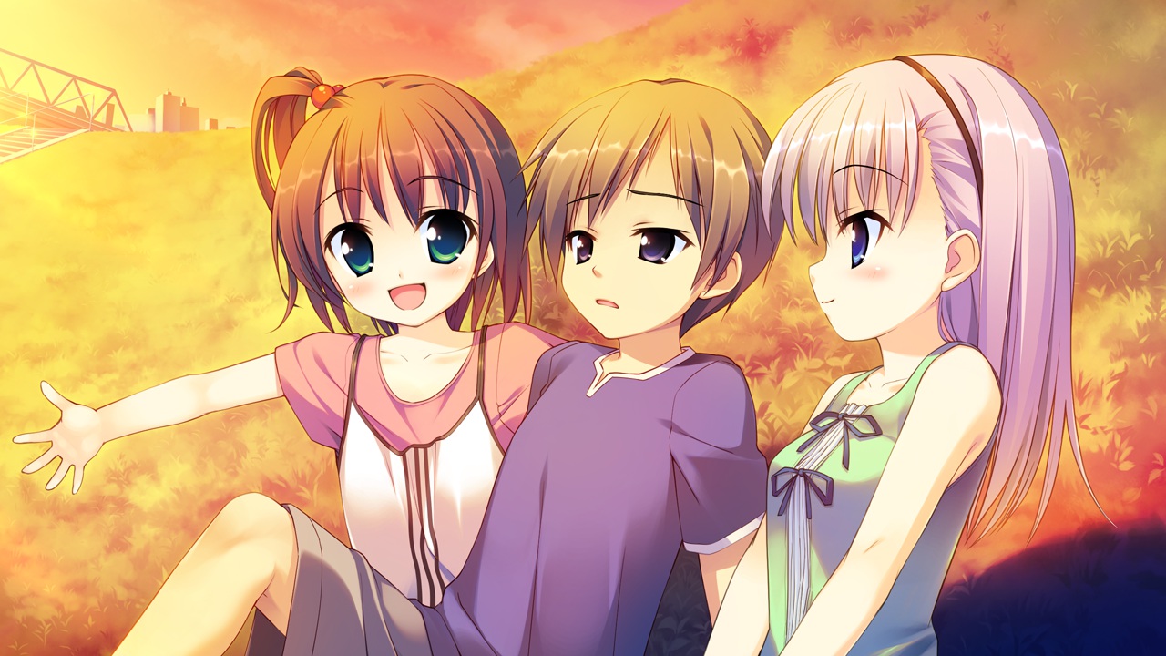aete_mushisuru_kimi_to_no_mirai_~relay_broadcast~, alcot, blue_eyes, brown_hair, game_cg, male, manabe_kei, sunset, tagme_(artist), tanaka_ruru