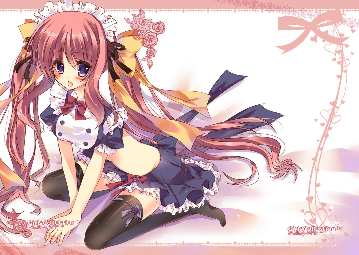 headband, ibukitouka, jpeg_artifacts, maid, navel, original, red_hair, thighhighs