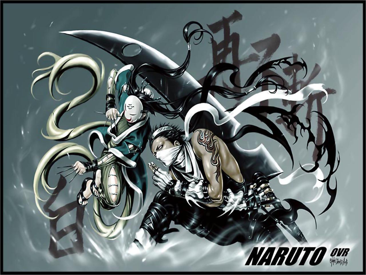 all_male, haku_(naruto), male, mask, momochi_zabuza, naruto, sword, weapon