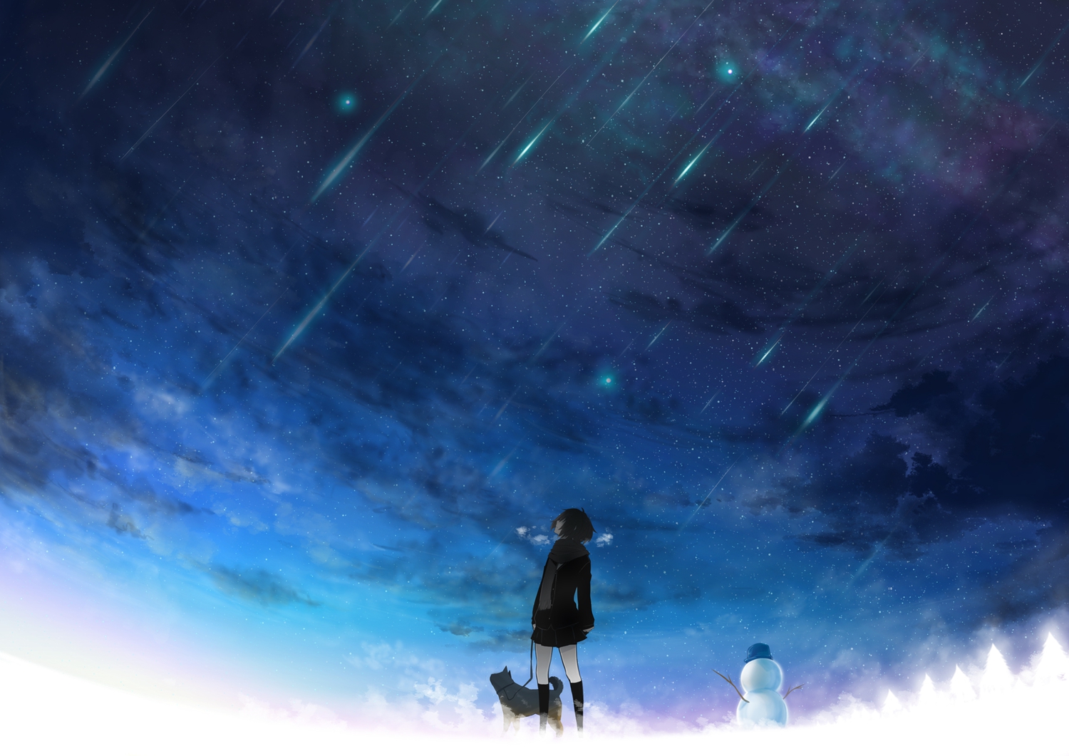 animal, dog, kneehighs, original, scarf, skirt, sky, snow