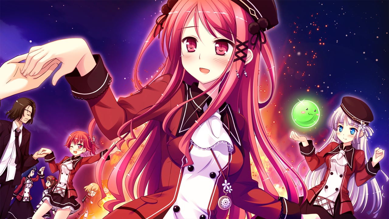 araki_souemon_gorou, blue_eyes, game_cg, group, hat, hinomiya_ayari, kadone_makie, ko~cha, konno_koharu, long_hair, pink_eyes, pink_hair, school_uniform, short_hair, tie, white_hair, wink, witch's_garden, yukimura_suzuno