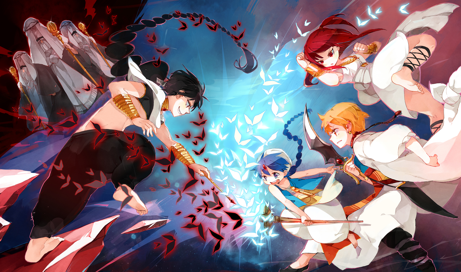 aladdin_(magi), ali_baba_saluja, black_hair, blonde_hair, blue_hair, catsizuru, judal, magi_the_labyrinth_of_magic