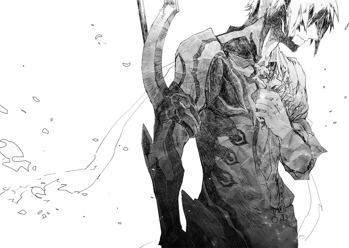 all_male, aocean, armor, ludger_will_kresnik, male, monochrome, sketch, tales_of_xillia, white