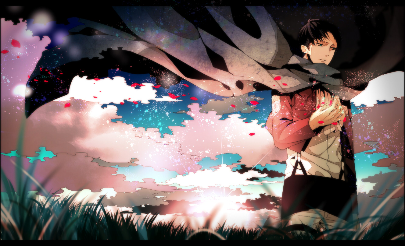 all_male, grass, levi_ackerman, male, petals, shingeki_no_kyojin, shio_(killiman)