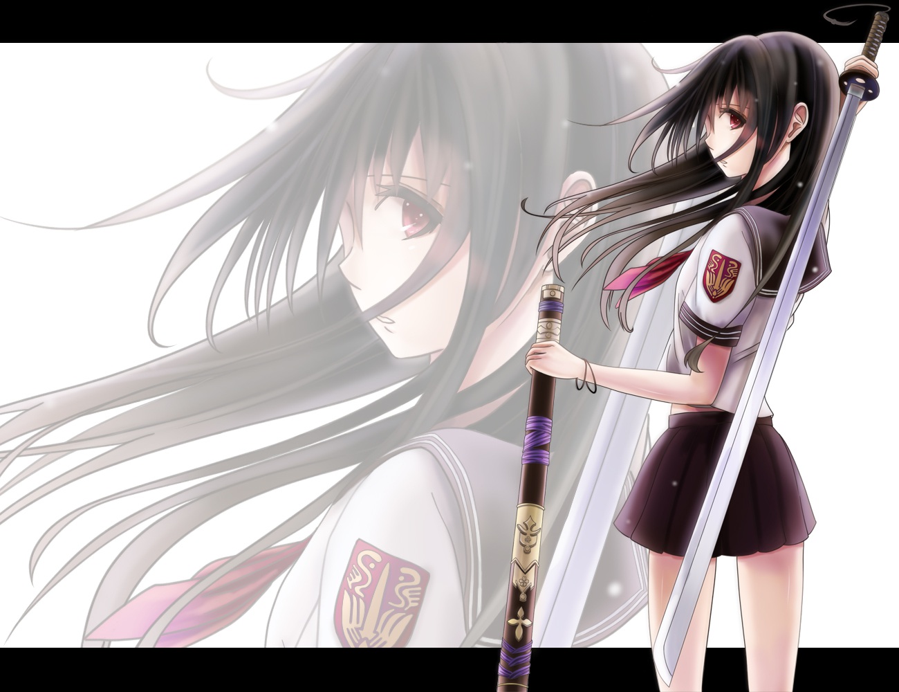black_hair, kentaurosu, long_hair, original, school_uniform, sword, weapon, zoom_layer