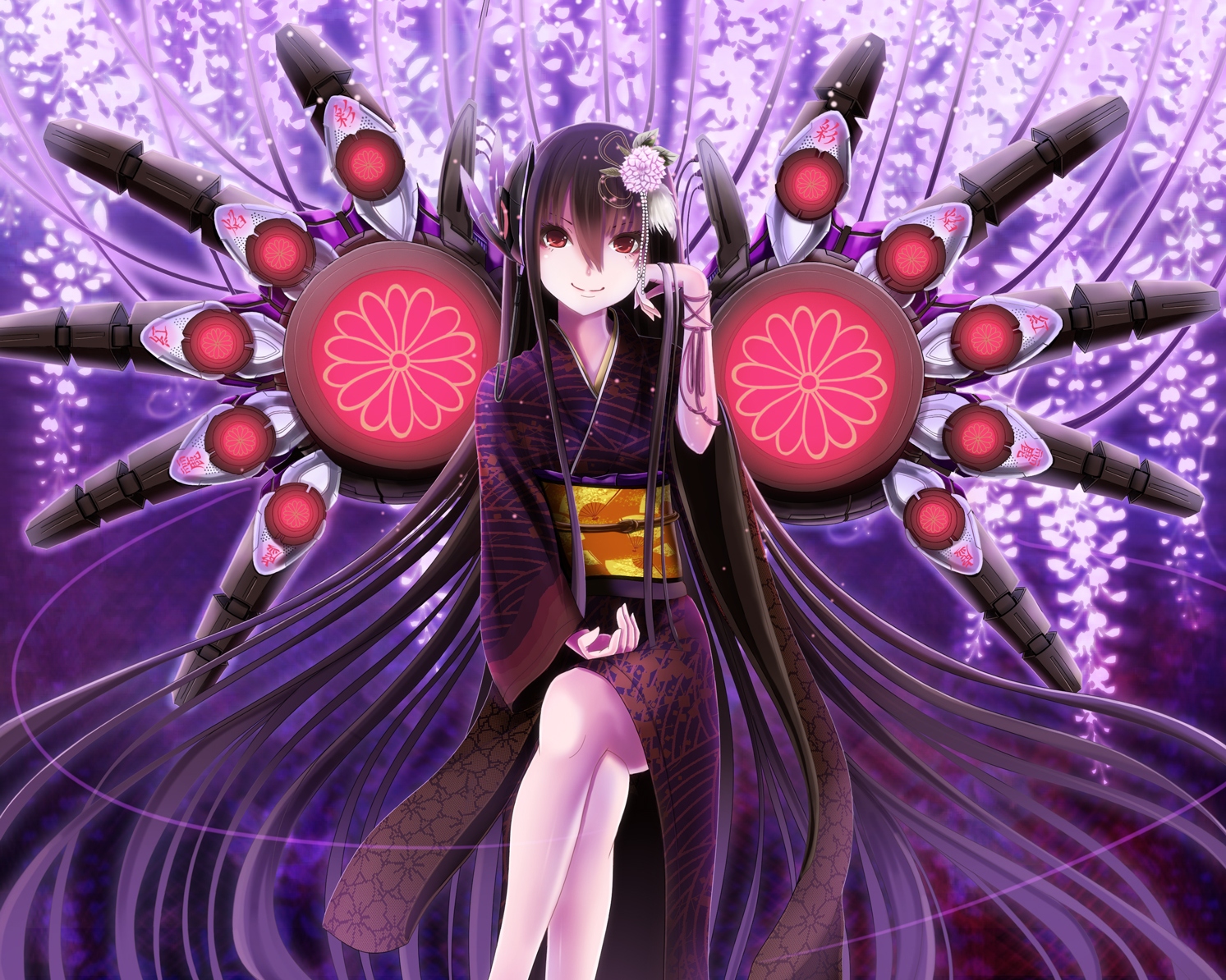 black_hair, japanese_clothes, kentaurosu, long_hair, original