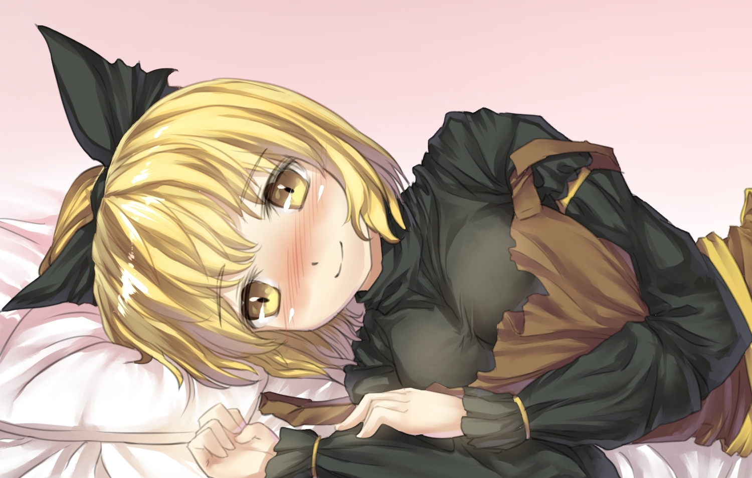 blonde_hair, bow, breasts, cleavage, danbo_(rock_clime), kurodani_yamame, touhou, yellow_eyes