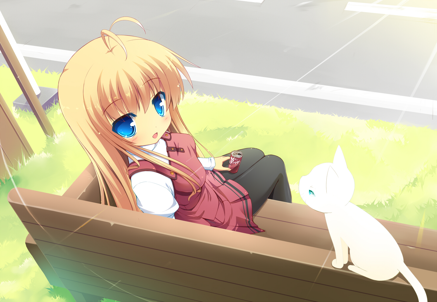 animal, blonde_hair, blue_eyes, cat, masaki_(machisora), original, pantyhose