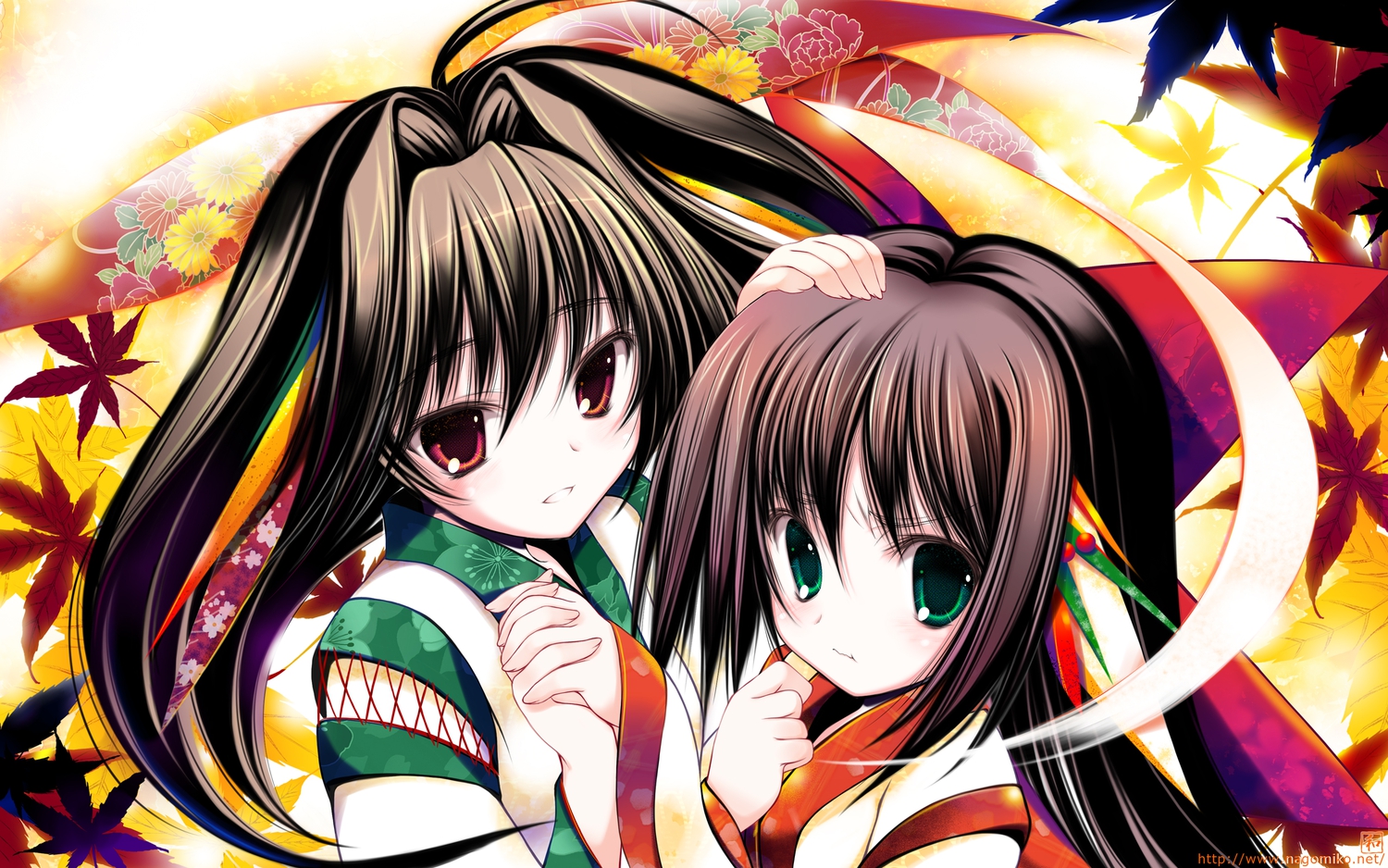 2girls, japanese_clothes, original, tenmu_shinryuusai, watermark