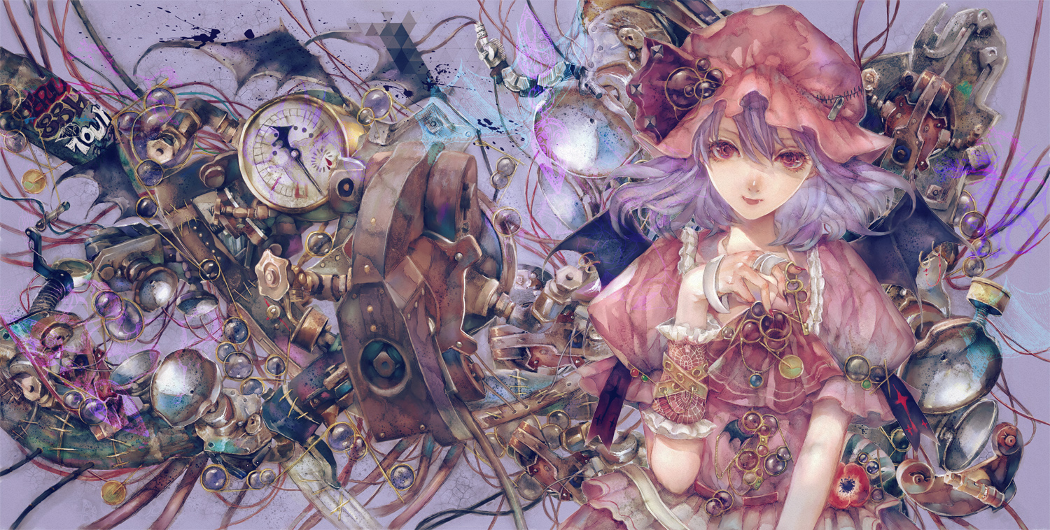 dress, hat, red_eyes, remilia_scarlet, touhou, wings, yogisya