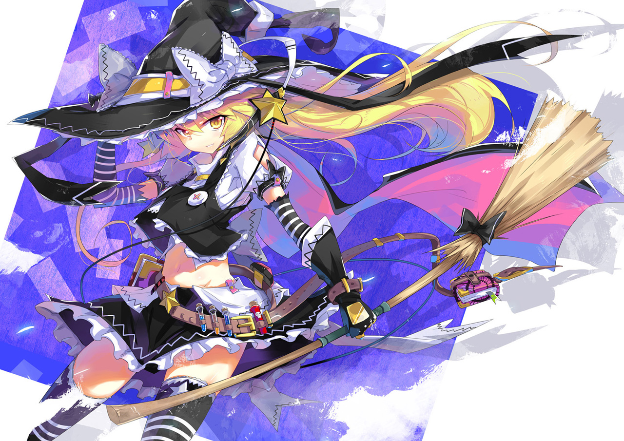 blonde_hair, hat, kirisame_marisa, long_hair, skirt, thighhighs, touhou, wei_(hoshieve), witch, yellow_eyes