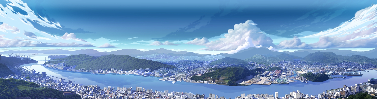 city, clouds, dualscreen, landscape, scenic, sky, teirumon