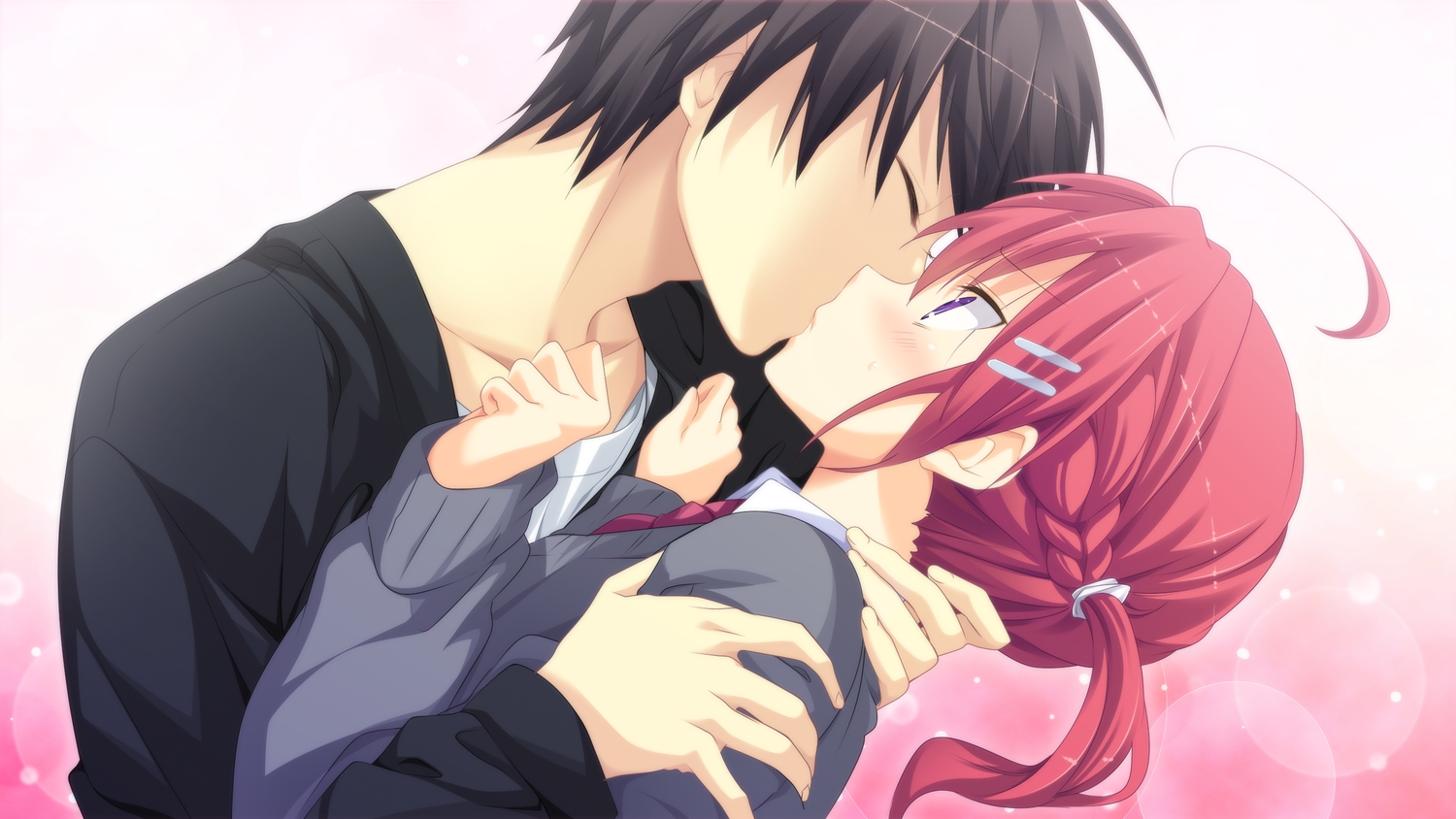 game_cg, hakuto_tsukushi, kanojo_to_ore_to_koibito_to, kiss, marui, matsugami_haruto, pulltop