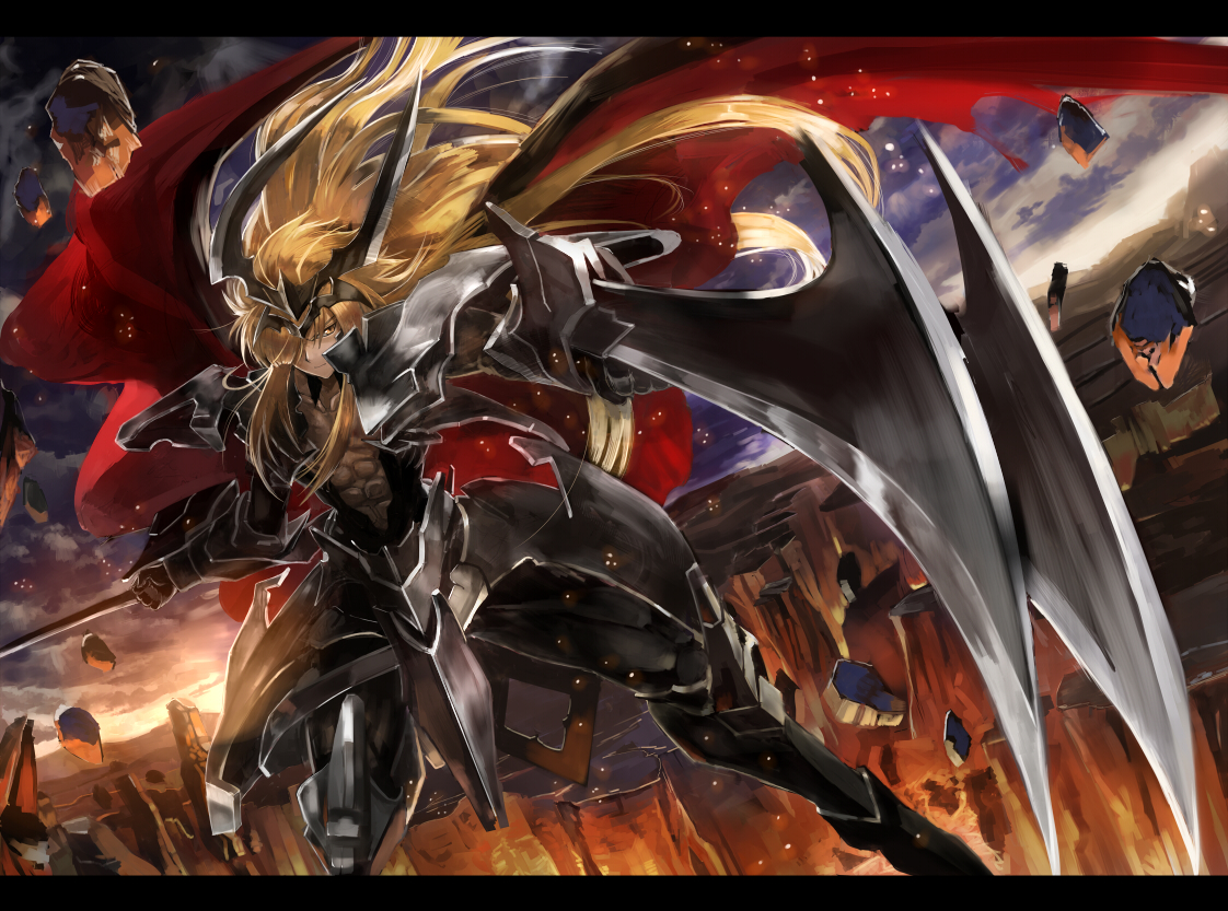 all_male, armor, blonde_hair, cardfight!!_vanguard, clouds, long_hair, male, ultimate_asuka