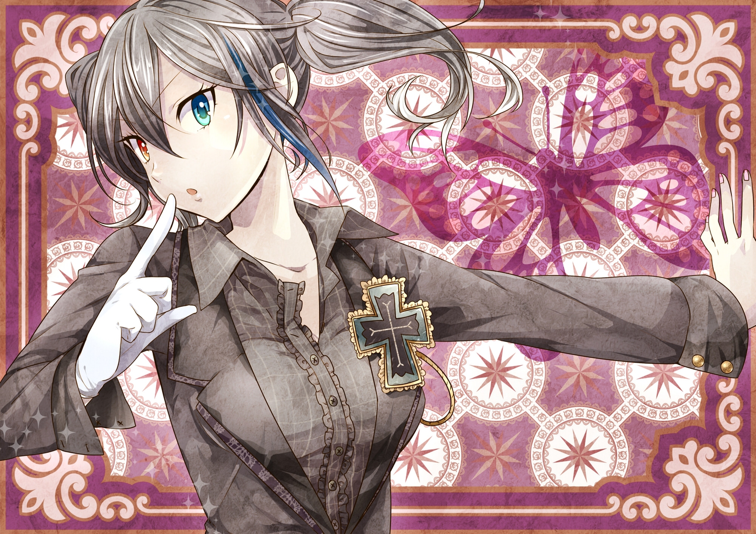 bicolored_eyes, black_hair, gloves, tagme, toudou_charo, twintails, utau, yokune_ruko
