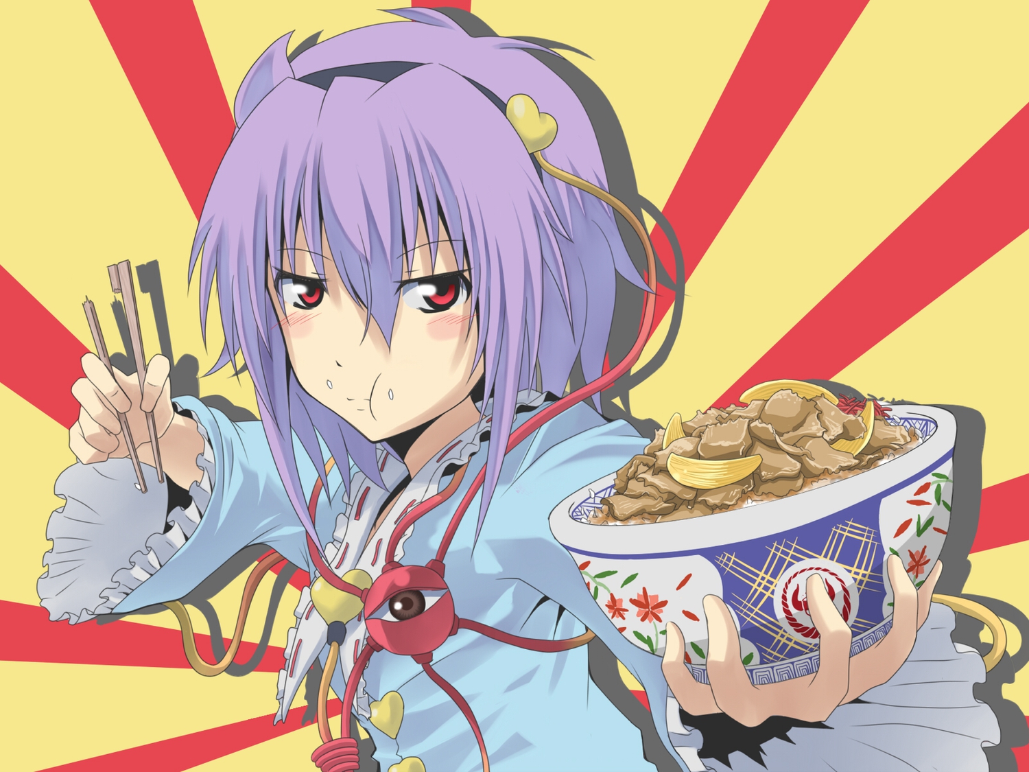 food, irie_(masaki), komeiji_satori, purple_hair, red_eyes, short_hair, touhou