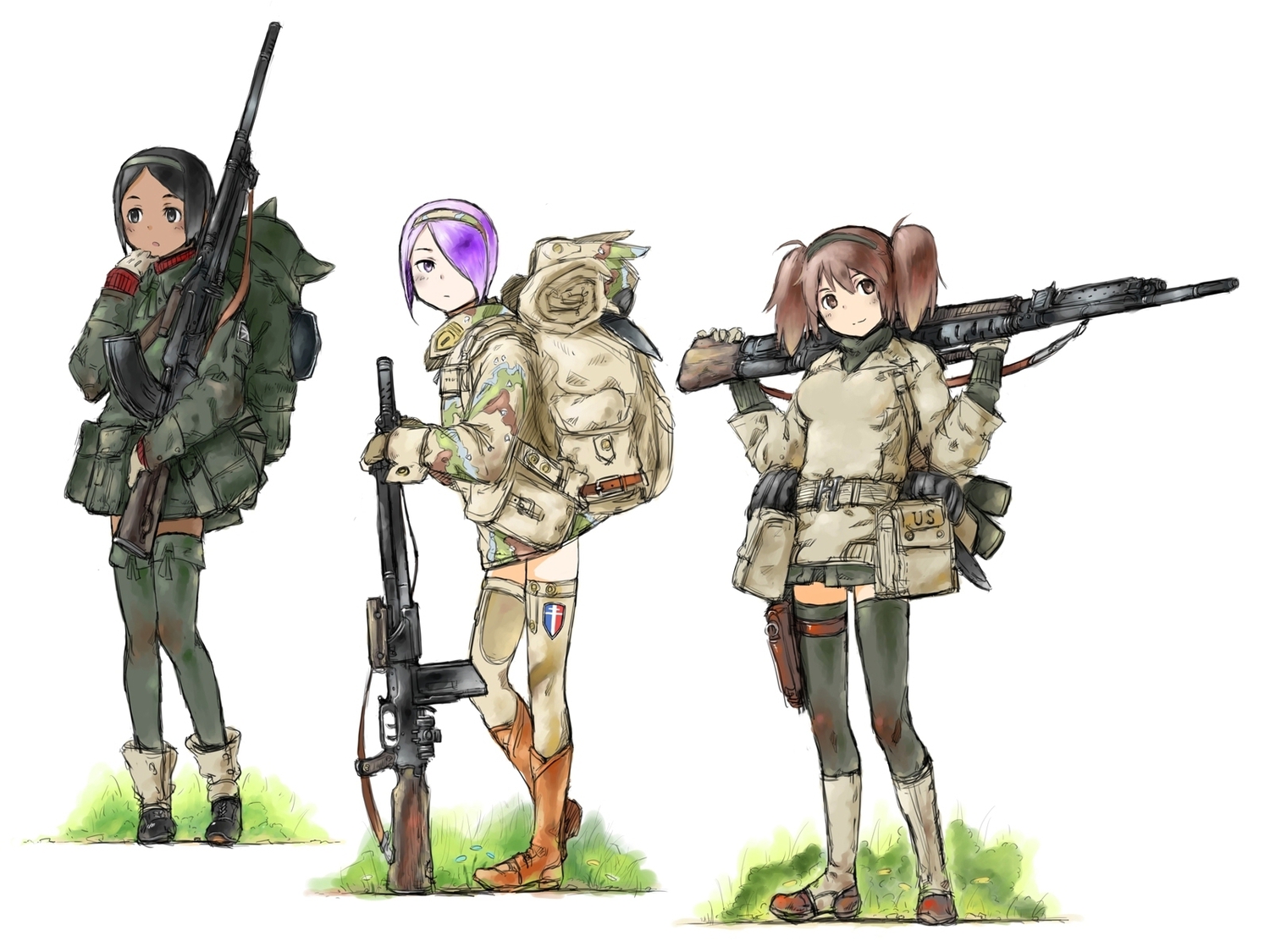coh, gloves, gun, original, twintails, weapon
