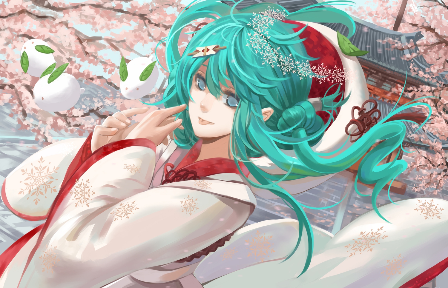 aqua_hair, hatsune_miku, japanese_clothes, kimono, liuruoyu8888, vocaloid, wedding_attire, yuki_miku
