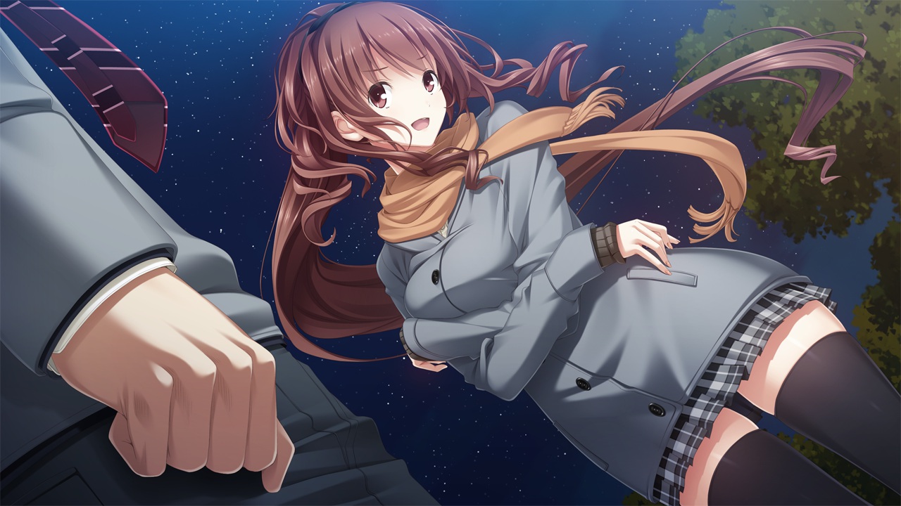 breast_hold, game_cg, giga, kajiya_ayano, kiss_bell, mikoto_akemi, night, scarf