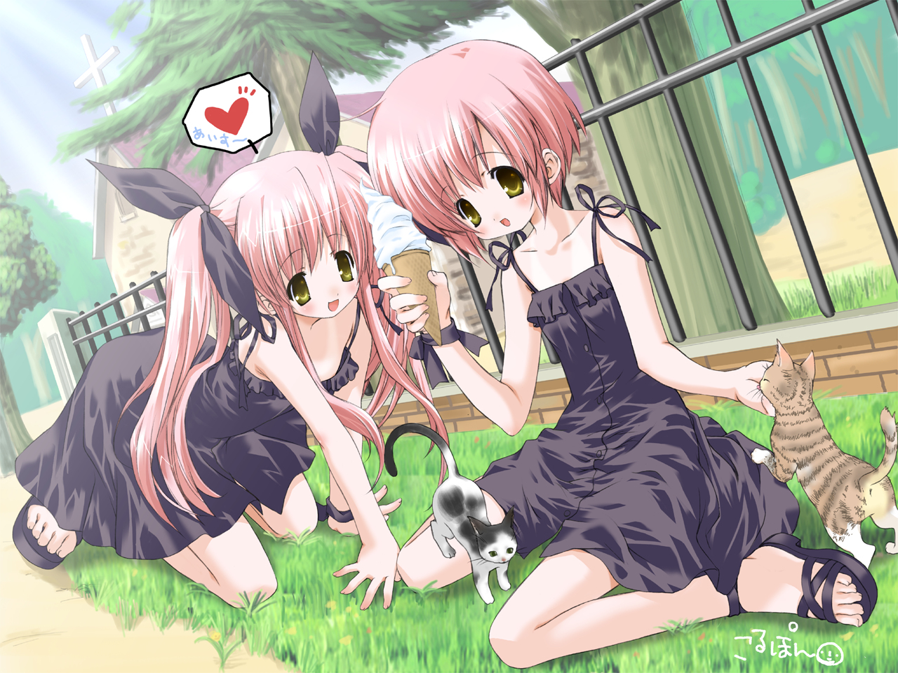 animal, cat, kousaka_alice, kousaka_maria, morinaga_korune, suigetsu, twins