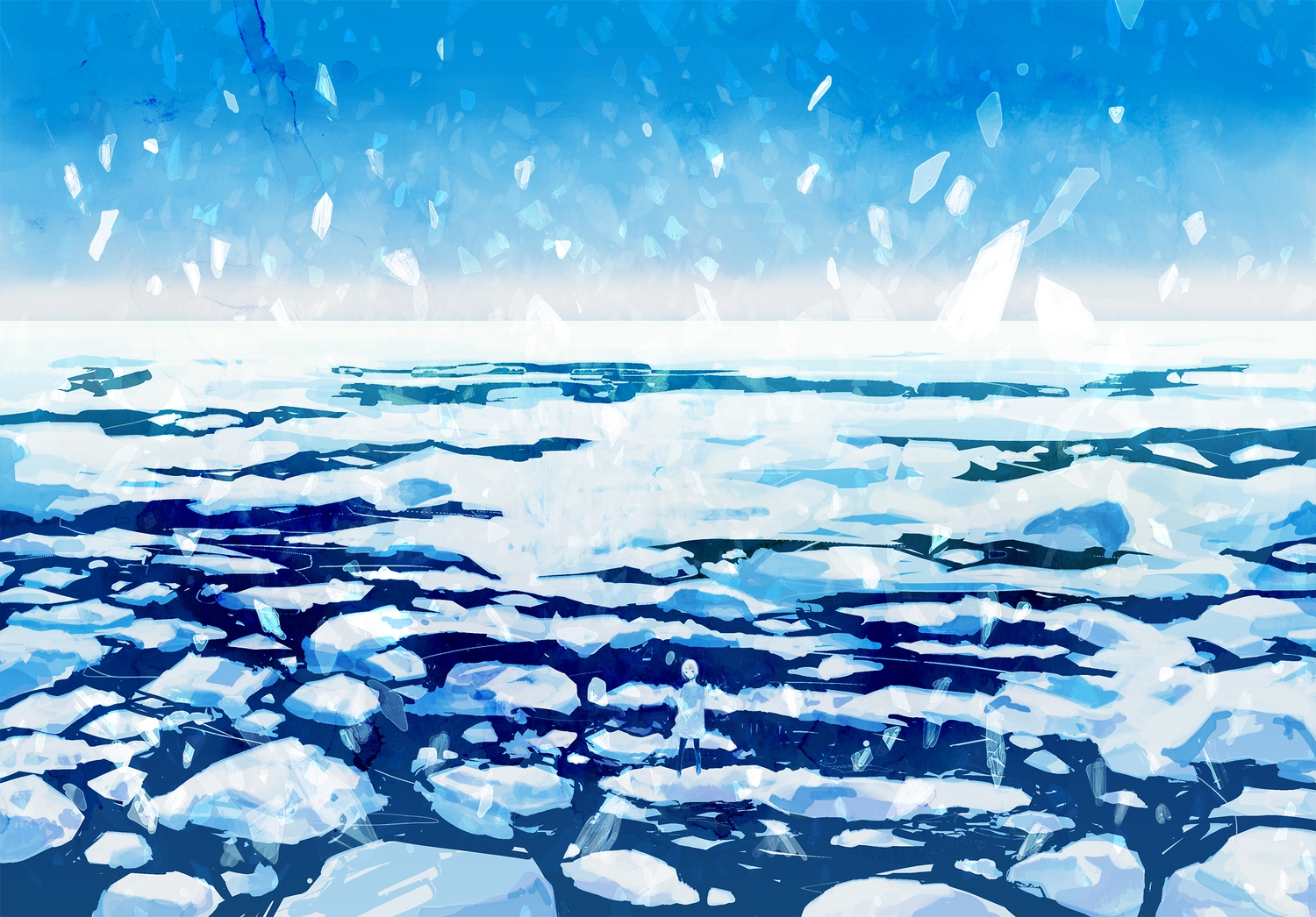 monochrome, original, scenic, sky, snow, water, wayukako, winter