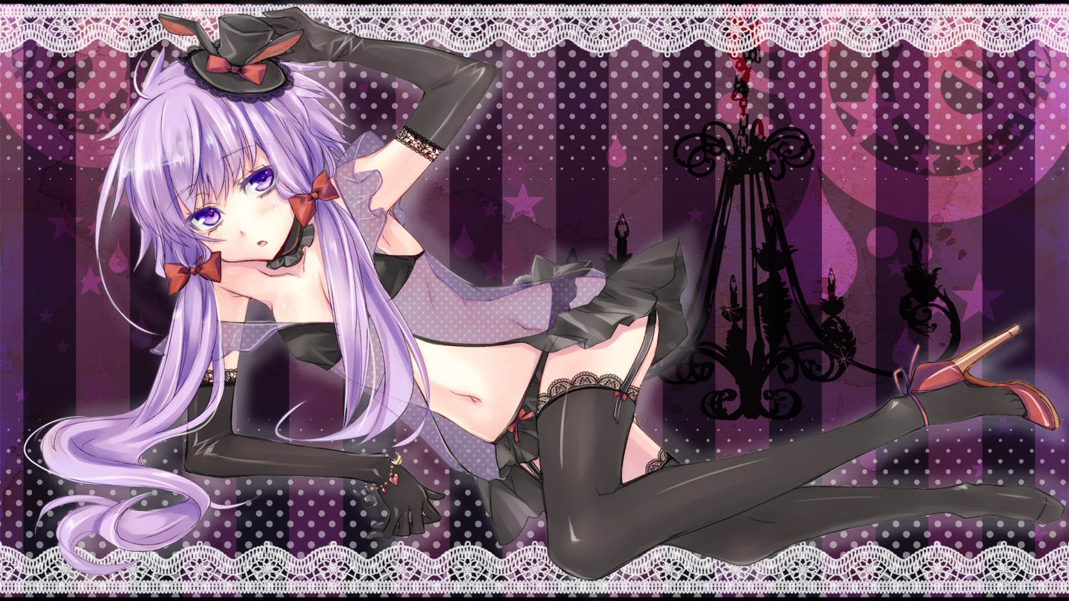 hat, mikippa, navel, purple_eyes, purple_hair, stockings, underwear, vocaloid, voiceroid, yuzuki_yukari