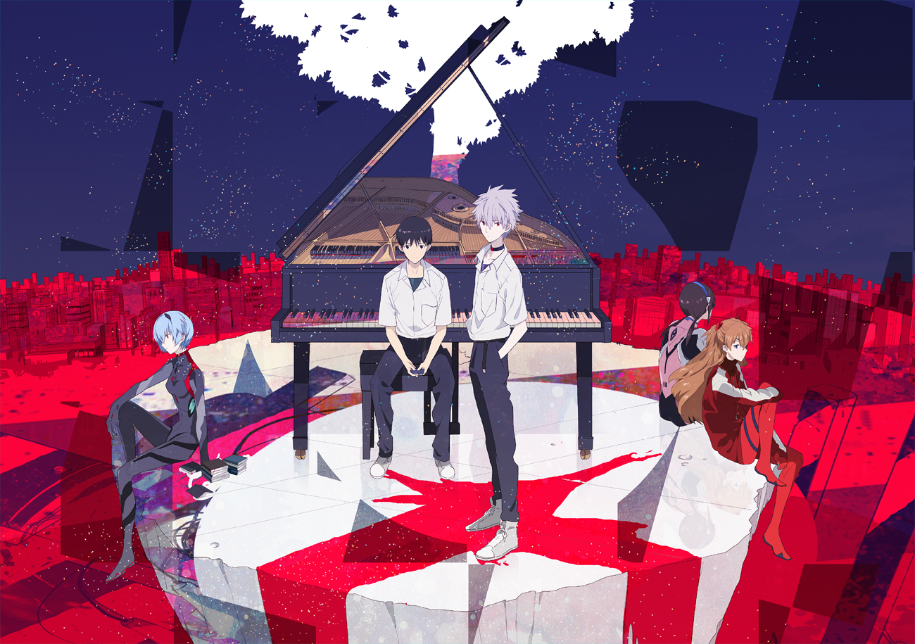 ayanami_rei, ikari_shinji, instrument, makinami_mari_illustrious, nagisa_kaworu, neon_genesis_evangelion, oka_(a.m.), piano, soryu_asuka_langley