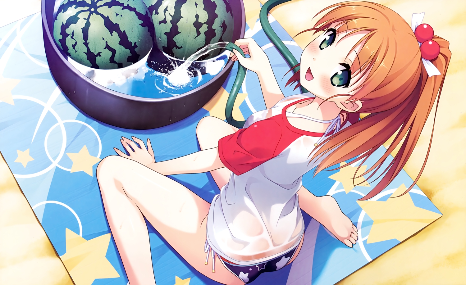brown_hair, cube, food, fruit, green_eyes, kantoku, minagawa_yuuhi, scan