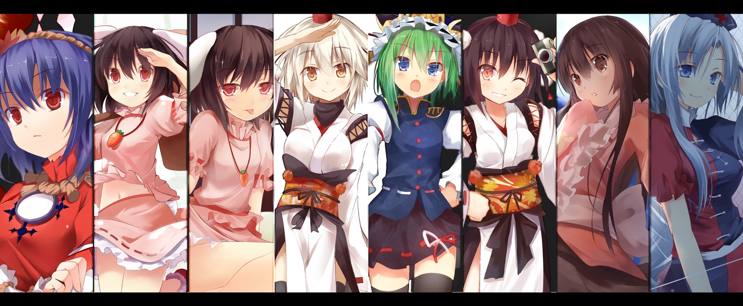 aliasing, animal_ears, bunny_ears, bunnygirl, efe, houraisan_kaguya, inaba_tewi, inubashiri_momiji