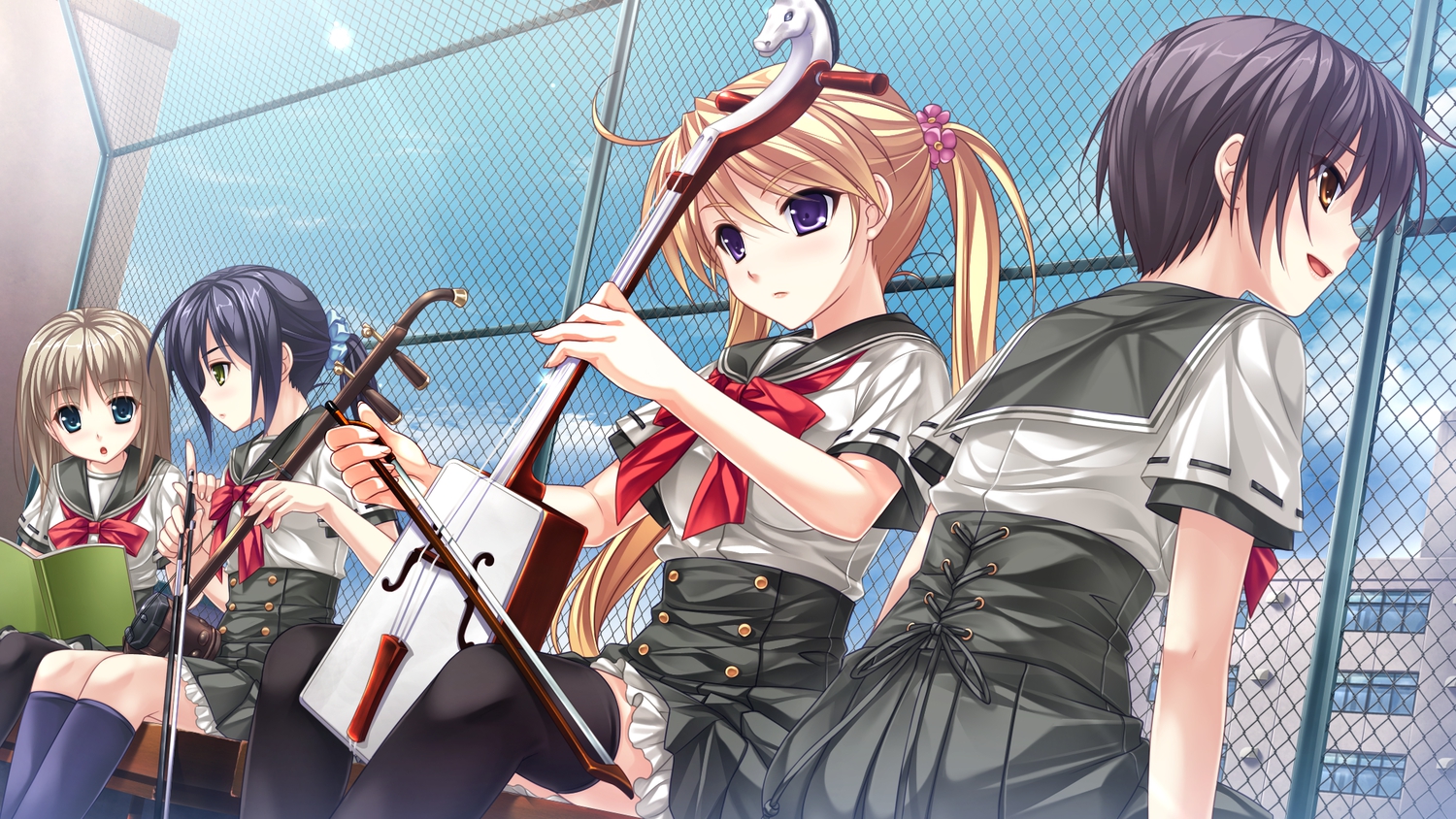 game_cg, group, instrument, kujou_karen_(tsukumo_no_kanade), saeki_hokuto, skyfish, tsukumo_no_kanade, violin