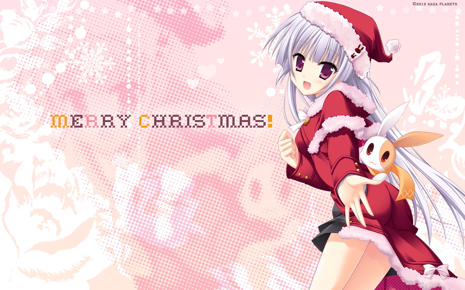 animal, bow, christmas, hat, hatsuyuki_sakura, hontani_kanae, jpeg_artifacts, long_hair