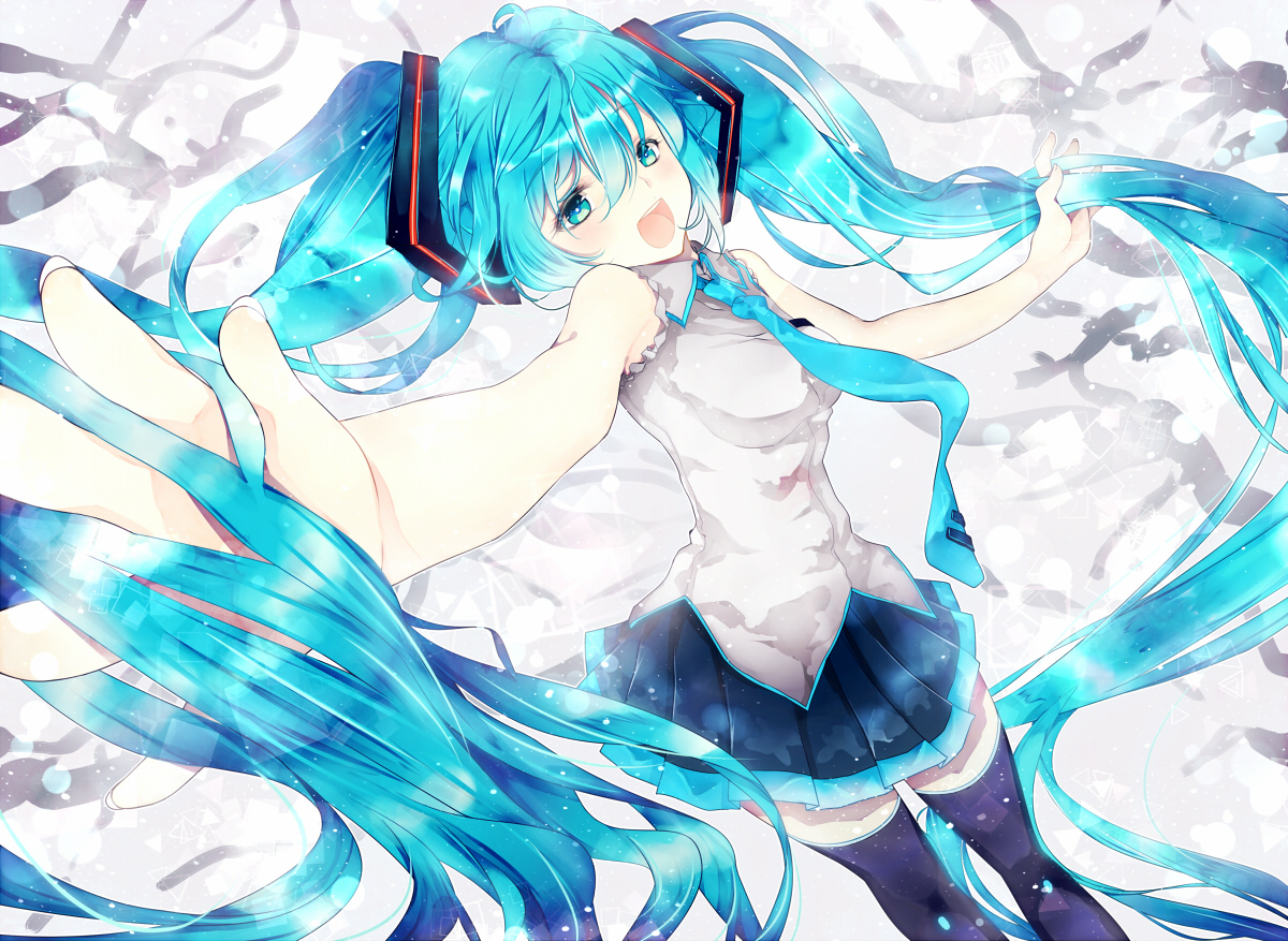 blue_hair, hatsune_miku, long_hair, modern_afro, tie, twintails, vocaloid